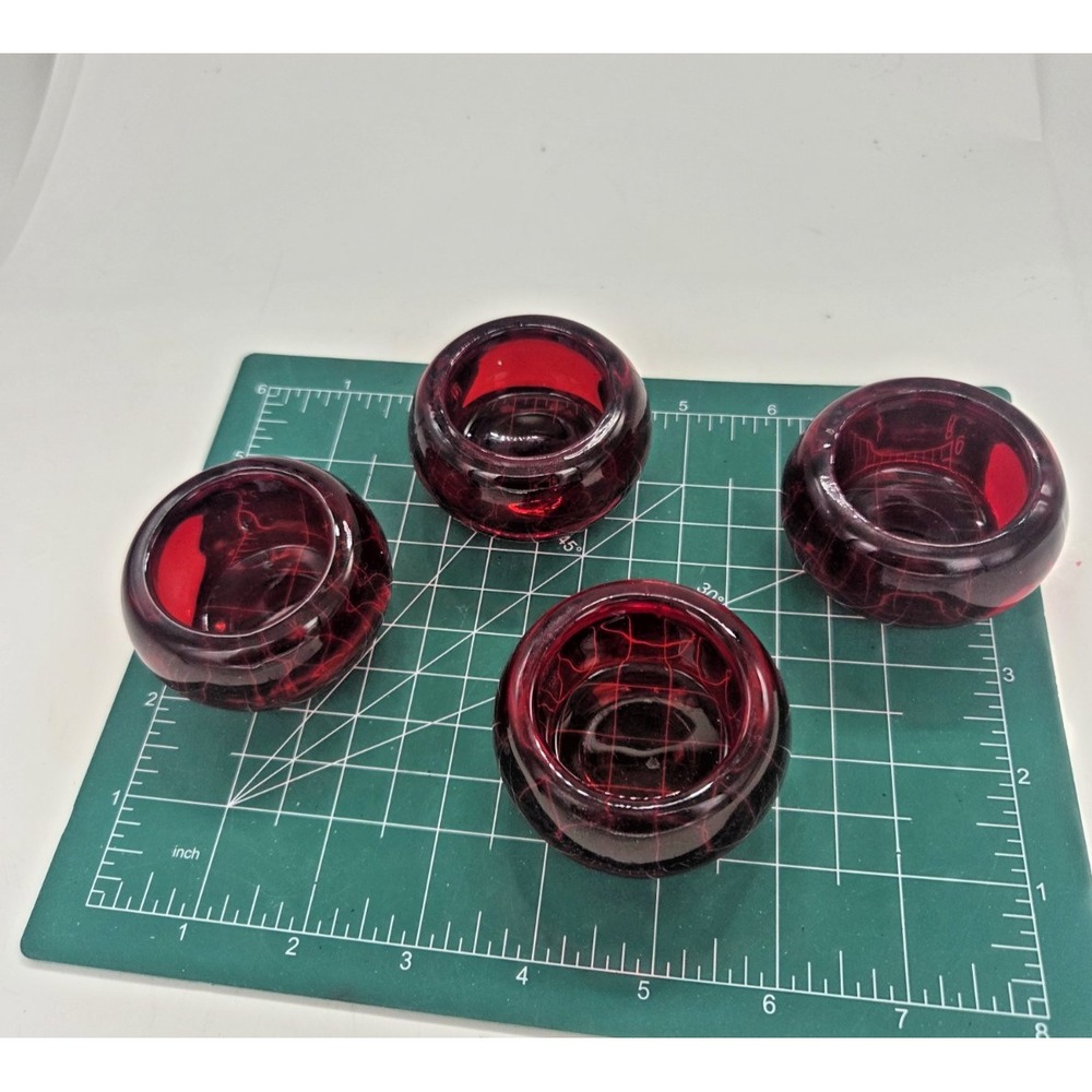 4 Heavy Indiana Glass Ruby Red Roly-Poly Bubble Art Glass Votive Candle Holders